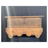 Massive Antique Wooden Chest with Decorative Skirt and Secret Compartments, 56x31x26