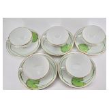 Hermès Porcelain Cups and Saucers – Lotus Blossom Design (Set of 5)