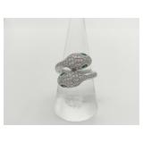 Bulgari Serpenti Viper Snake Double Head Emerald & Diamond Pave 18K White Gold Ring