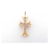 Chrome Hearts Tiny Fat Cross Pave Diamond Gold Pendant
