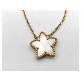Van Cleef & Arpels Vintage Alhambra Star Motif White Mother of Pearl 18K Yellow Gold Pendant Necklac