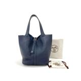 Hermes Navy Picotin MM Clemence Handbag