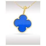 Van Cleef Arpels Magic Alhambra Blue Agate Long Chain 18K Yellow Gold Pendant Necklace