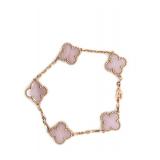 Van Cleef & Arpels Vintage Alhambra Pink Porcelain 5 Motif Bracelet 18K Rose Gold Rare Limited