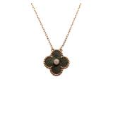 Van Cleef & Arpels 2023 Holiday Alhambra Silver Obsidian 18K Rose Gold Pendant Necklace