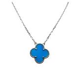 Van Cleef & Arpels Vintage Alhambra Turquoise Pendant Necklace 18K White Gold