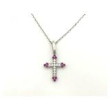 Cartier Vintage Diamond Ruby Cross 18K White Gold Pendant Necklace
