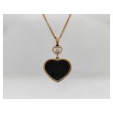 Chopard Happy Hearts Black Onyx Diamond 18K Rose Gold Necklace