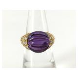 Boucheron Amethyst Diamond 18K Yellow Gold Vintage Ring