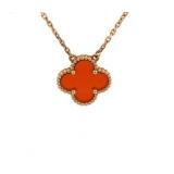 Van Cleef & Arpels Vintage Alhambra Red Carnelian 18K Yellow Gold Pendant Necklace