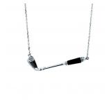 Diamond Blue Agate Golf Club Birdie 18K White Gold Charm Pendant Necklace