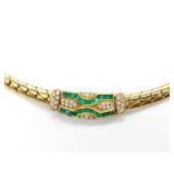 Boucheron Emerald & Diamond 18K Yellow Gold Vintage Curb Link Necklace