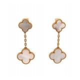 Van Cleef & Arpels Magic Alhambra 2 Motifs White Mother of Pearl 18K Yellow Gold Earrings