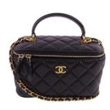 Chanel Black Sheepskin Leather Vanity Bag