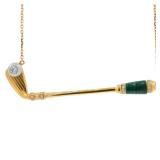 18K Rose Gold Golf Club Birdie Pendant Necklace