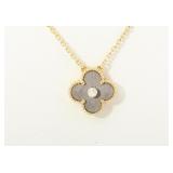 Van Cleef & Arpels Vintage Alhambra 2023 Holiday Edition Silver Obsidian 18K Rose Gold Pendant