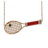 18K Gold Tennis Racket Pendant Necklace