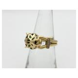 Cartier Panthere Diamond Emerald Black Lacquer 18K Yellow Gold Vintage Ring