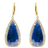 Elegant Blue Sapphire & Diamond Halo Earrings