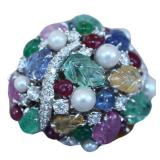 Scavia Exquisite 18K White Gold Multi-Gem Ring