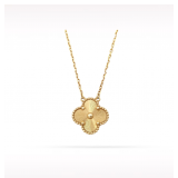 Van Cleef & Arpels Vintage Alhambra Guilloche 18K Yellow Gold Pendant Necklace