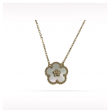 Van Cleef & Arpels Lucky Spring Plum Blossom White Mother of Pearl 18K Rose Gold Pendant Necklace