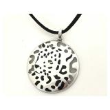 Cartier Panthere Black Lacquer Green Tsavorite Eyes 18K White Gold Cord Medallion Pendant Necklace