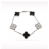 Van Cleef & Arpels Vintage Alhambra Black Onyx Diamond 18K White Gold 5 Motif Bracelet