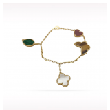 Van Cleef & Arpels Lucky Alhambra Malachite Carnelian Tigers Eye White Mother of Pearl 18K Yellow