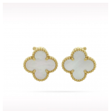 Van Cleef & Arpels Vintage Alhambra White Mother of Pearl 18K Yellow Gold Earrings