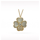 Van Cleef & Arpels Cosmos Flower White Mother of Pearl Pave Diamond 18K Yellow Gold Clip Pendant