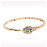 Bvlgari Serpenti Seduttori Malachite Sapphire Half Pave Diamond 18K Rose Gold Bangle Bracelet