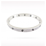 Cartier LOVE 18K White Gold Black Ceramic Pave Diamond Size 18 Bangle Bracelet