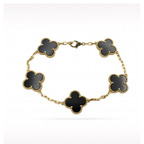Van Cleef & Arpels Vintage Alhambra 18K Yellow Gold Black Onyx 5 Motif Bracelet