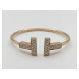 Tiffany & Co. Large T Wire Pave Diamond 18K Rose Gold Bangle Bracelet