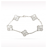 Van Cleef & Arpels Vintage Alhambra Guilloche 18K White Gold 5 Motif Bracelet