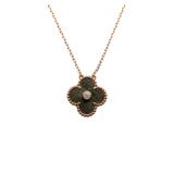 Van Cleef & Arpels 2023 Holiday Alhambra Silver Obsidian 18K Rose Gold Pendant Necklace