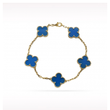 Van Cleef & Arpels Vintage Alhambra Blue Agate 18K Yellow Gold 5 Motif Bracelet