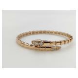 Bvlgari Serpenti Half Pave Diamond 18K Rose Gold Bangle Bracelet