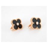 Van Cleef & Arpels Vintage Alhambra Black Onyx Diamond 18K Rose Gold Limited Edition Earrings