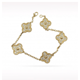 Van Cleef & Arpels Vintage Alhambra Pave Diamond 18K Yellow Gold 5 Motif Bracelet