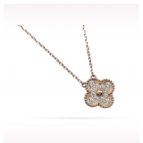 Van Cleef & Arpels Vintage Alhambra Pave Diamond 18K Rose Gold Pendant Necklace