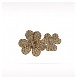 Van Cleef & Arpels Frivole Between the Finger Double Flower Pave Diamond 18K Yellow Gold Ring