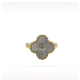 Van Cleef & Arpels Alhambra Diamond White Mother of Pearl 18K Yellow Gold Ring