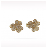Van Cleef & Arpels Fleurette Diamond 18K Yellow Gold Flower Clip Earrings