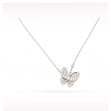 Van Cleef & Arpels Two Butterfly Pave Diamond 18K White Gold Pendant Necklace