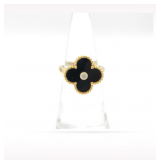 Van Cleef & Arpels Alhambra Diamond Black Onyx 18K Yellow Gold Ring