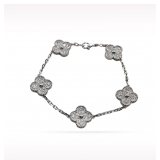 Van Cleef & Arpels Vintage Alhambra Pave Diamond 18K White Gold 5 Motif Bracelet