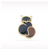 Van Cleef & Arpels Lucky Animals Cat Onyx Tigers Eye 18K Yellow Gold Brooch