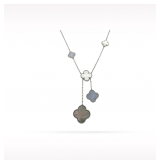 Van Cleef & Arpels Magic Alhambra White Mother of Pearl Chalcedony 18K White Gold 6 Motif Necklace